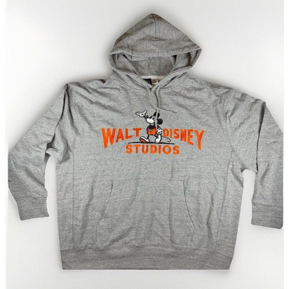 Disney 100 Mickey Mouse Walt Disney Studios Hoodie Grey Embroidered 2XL NWOT